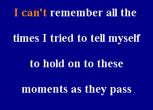 I can't remember all the
times I tried to tell myself
to hold on to these

moments as they pass