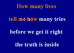 How many lives

tell me how many tries

before we get it right

the truth is inside