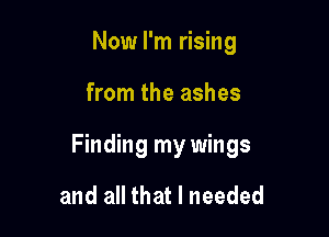 Now I'm rising

from the ashes

Finding my wings

and all that I needed