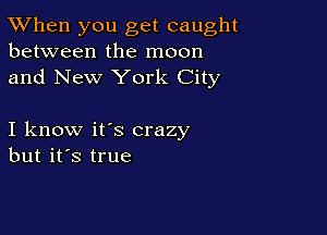 TWhen you get caught
between the moon
and New York City

I know it's crazy
but it's true