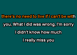 there's no need to live ifl can't be with
you, What I did was wrong, I'm sorry

I didn't know how much

I really miss you