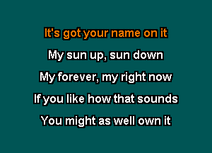 It's got your name on it
My sun up, sun down

My forever, my right now

Ifyou like how that sounds

You might as well own it