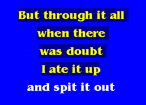 But through it all
when there
was doubt

I ate it up

and spit it out