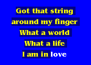 Got that string
around my finger
What a world
What a life
I am in love