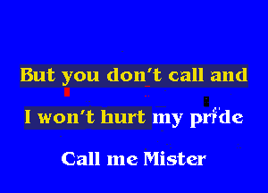 But you don't call and
I won't hurt my pride

Call me Mister