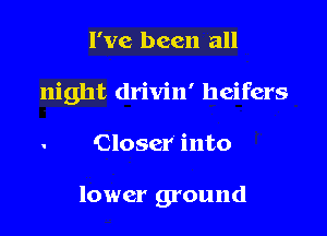 I've been all
night drivin' heifers
' Closer into

lower ground