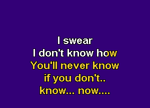 I swear
I don't know how

You'll never know
if you don't..
know... now....