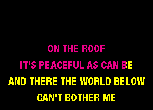 ON THE RO0F
IT'S PEACEFUL AS CAN BE
AND THERE THE WORLD BELOW
CAN'T BOTHER ME