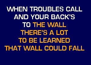WHEN TROUBLES CALL
AND YOUR BACK'S
TO THE WALL
THERE'S A LOT
TO BE LEARNED
THAT WALL COULD FALL