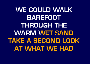 WE COULD WALK
BAREFOOT
THROUGH THE
WARM WET SAND
TAKE A SECOND LOOK
AT WHAT WE HAD