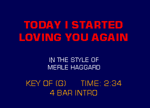 IN THE STYLE OF
MERLE HAGGARD

KEY OF (G) TIME 2'34
4 BAR INTRO