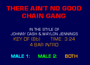 IN THE STYLE OF
JOHNNY CASH SCWAYLDN JENNINGS

KEY OF (Bbl TlMEi 324
4 BAR INTRO

MALE 11 MALE 22 BOTH