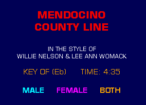 IN THE STYLE 0F
WILLIE NELSON 8. LEE ANN WOMACK

KEY OF (Eb) TIMEi 435

MALE BOTH