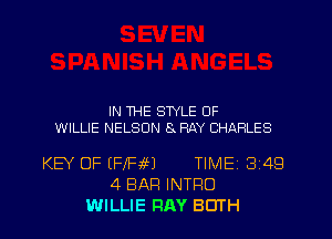 IN THE STYLE OF
WILLIE NELSON 8x RAY CHARLES

KEY OF (FIRM TIME 3149
4 BAR INTRO
WILLIE RAY BOTH