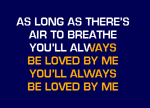 AS LONG AS THERE'S
AIR T0 BREATHE
YOU'LL ALWAYS
BE LOVED BY ME
YOU'LL ALWAYS
BE LOVED BY ME