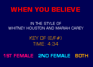 IN THE STYLE 0F
WHITNEY HOUSTON AND MAFHAH CAREY

KEY OF (E57431
TIME 4 34

ENE! FEMALE BUTH