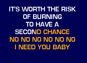 ITS WORTH THE RISK
OF BURNING
TO HAVE A
SECOND CHANCE
N0 N0 N0 N0 N0 NO
I NEED YOU BABY