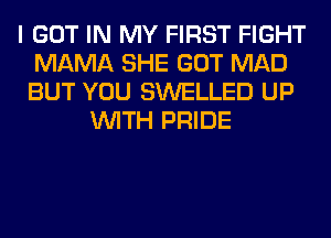 I GOT IN MY FIRST FIGHT
MAMA SHE GOT MAD
BUT YOU SWELLED UP

WITH PRIDE