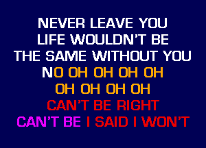 NEVER LEAVE YOU
LIFE WOULDN'T BE
THE SAME WITHOUT YOU
ND OH OH OH OH
OH OH OH OH