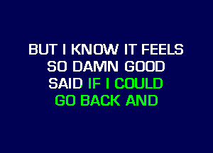 BUT I KNOW IT FEELS
SO DAMN GOOD
SAID IF I COULD

GO BACK AND