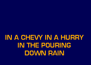 IN A CHEW IN A HURRY
IN THE POURING
DOWN RAIN