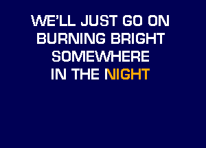 WE'LL JUST GO ON
BURNING BRIGHT
SOMEWHERE
IN THE NIGHT