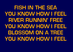 FISH IN THE SEA
YOU KNOW HOWI FEEL
RIVER RUNNIN' FREE
YOU KNOW HOWI FEEL
BLOSSOM ON A TREE
YOU KNOW HOWI FEEL