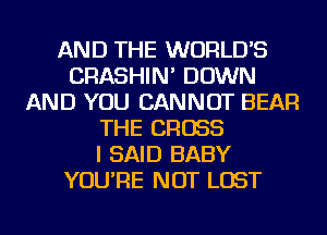 AND THE WORLD'S
CRASHIN' DOWN
AND YOU CANNOT BEAR
THE CROSS
I SAID BABY
YOU'RE NOT LOST