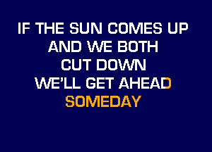 IF THE SUN COMES UP
AND WE BOTH
CUT DOWN
WE'LL GET AHEAD
SOMEDAY