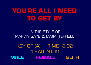IN THE STYLE OF
MARVIN GAYE 8 TAMMI TEHHELL

KEY OF IA) TIME 3102
4 BAR INTRO
MALE BOTH