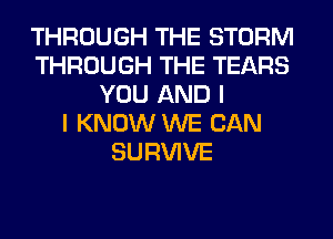 THROUGH THE STORM
THROUGH THE TEARS
YOU AND I
I KNOW WE CAN
SURVIVE