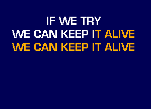 IF WE TRY
WE CAN KEEP IT ALIVE
WE CAN KEEP IT ALIVE