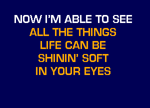 NOW I'M ABLE TO SEE
ALL THE THINGS
LIFE CAN BE
SHINIM SOFT
IN YOUR EYES