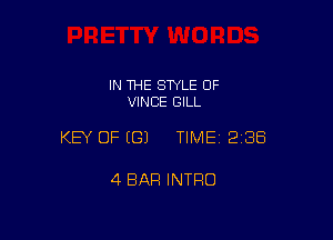 IN THE STYLE 0F
VINCE GILL

KEY OF EGJ TIMEI 238

4 BAR INTRO