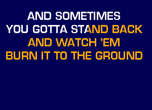 AND SOMETIMES
YOU GOTTA STAND BACK
AND WATCH 'EM
BURN IT TO THE GROUND