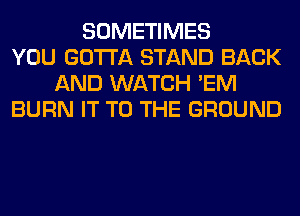 SOMETIMES
YOU GOTTA STAND BACK
AND WATCH 'EM
BURN IT TO THE GROUND