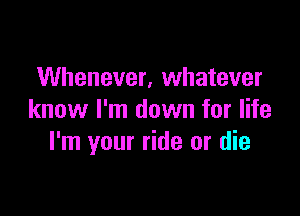Whenever, whatever

know I'm down for life
I'm your ride or die