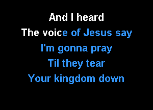 And I heard
The voice of Jesus say
I'm gonna pray

Til they tear
Your kingdom down