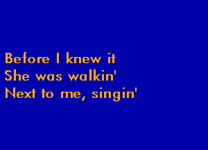 Before I knew it

She was wolkin'
Next to me, singin'