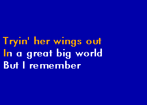 Tryin' her wings out

In a great big world
But I remember