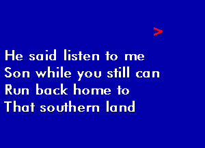 He said listen to me

Son while you still can

Run back home to
That southern land