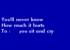 You'll never know

How much it hurts
To you sit and cry