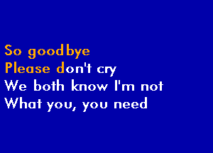 So good bye
Please don't cry

We both know I'm not
What you, you need