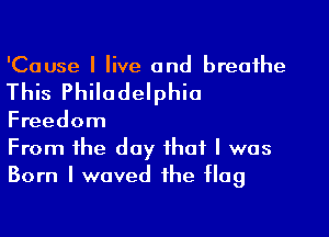 'Cause I live and breathe
This Philadelphia
Freedom

From the day that I was
Born I waved the Hag