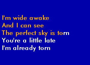 I'm wide awake
And I can see

The perfect sky is torn
You're 0 Me late
I'm already torn