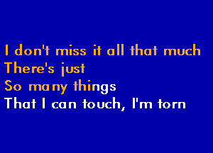 I don't miss it all that much
There's iusi

So ma ny things
That I can touch, I'm torn