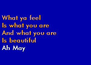 What yo feel

Is what you are

And what you are
Is beautiful

Ah May