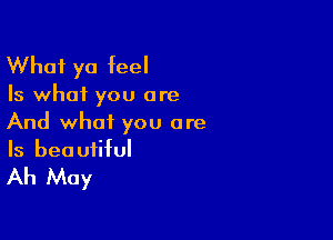 What yo feel

Is what you are

And what you are
Is beautiful

Ah May