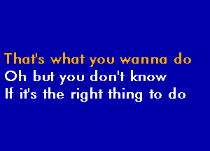 Thafs what you wanna do
Oh but you don't know
If ifs 1he right 1hing to do