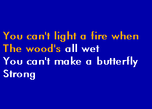 You can't light a fire when
The wood's all wet

You can't make 0 buiferfly
Strong